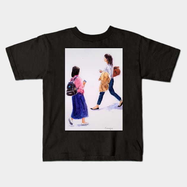 People walking - Tokyo Kids T-Shirt by sampabhakta